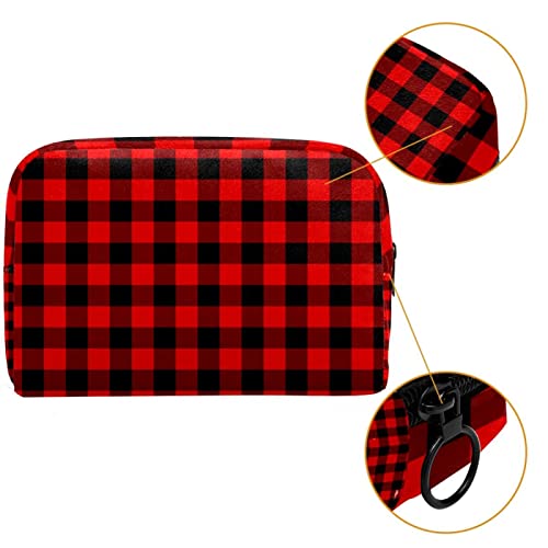Rustikalni crni crveni bivolski provjera plaćene uzorak male torbice za šminku za torbicu Travel Kozmetička torba prijenosna toaletna