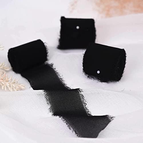 Liuyaxi ručno rađena ručna vrpca šifonska svila 1,5 x 7YD, 4 role crne vrpce Postavljeni savršeni za pozivnice za vjenčanje Bridal Bukets Pokloni Zamotavanje DIY CRAFT