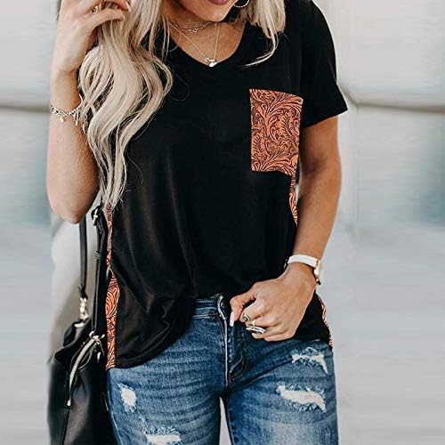 Ženska čvrsta majica sa džepovima Mekane udobne casual tens Top Classic Style Labaviji košulje Skraćena ljetna odjeća