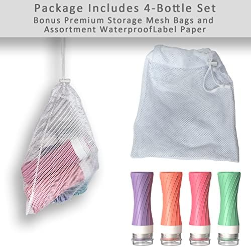 Popdigito 4 paket silikonske putne boce postavljene za toaletne potrepštine, 3 oz za propunjene posude, šampone, pustine, losion i tekućine, TSA odobreni dodaci sa torbom
