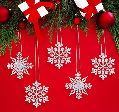 36kom plastični ukrasi za pahulje, Božićni srebrni svjetlucavi pahuljica visi 4 inča veliki privjesci pahuljica ukrasi za božićno