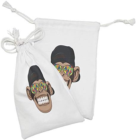 Ambesonne majmunska torba za tkaninu 2, smiješni hipster životinjski čimpanze portret karaktera sa šarenim geometrijskim naočalama, malom torbom za vuču za toaletne potrepštine i favorize, 9 x 6, višebojni