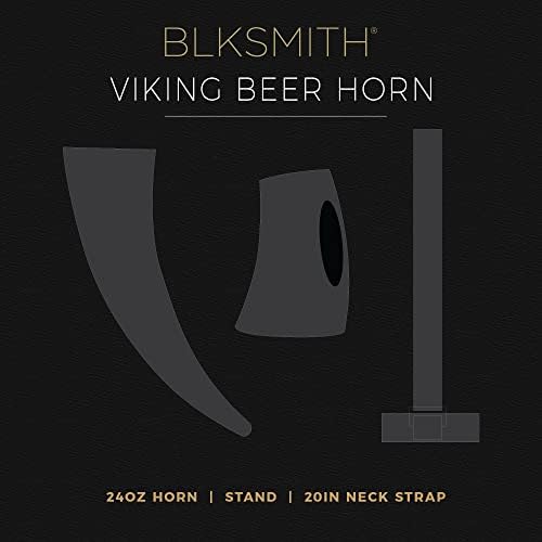 Blksmith viking piting rog | Perilica suđa sef i BPA besplatni viking rog pijenja | Plastično pivo od 24 oz sa kožnim futrolom i odgovarajućim postoljem | Crn