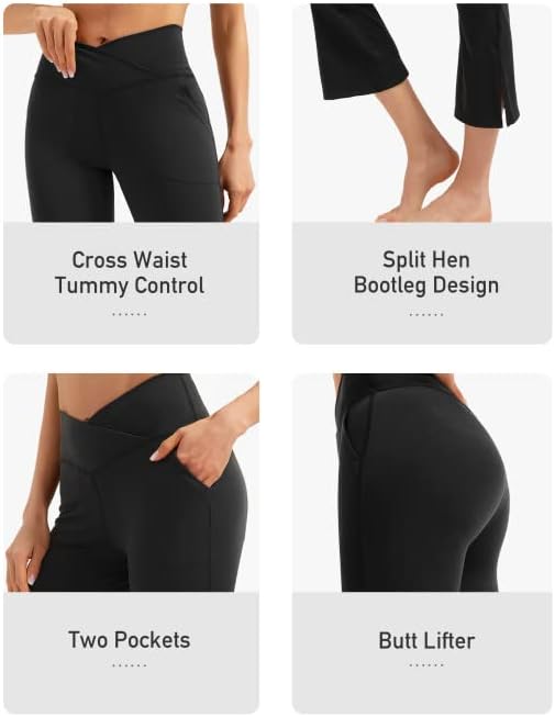 Queenieke bootcut-flare-joga capris crossover bootleg hlače gamaše za žene joga hlače sa džepovima