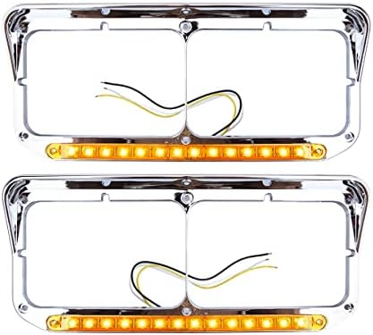 Sepey Chorme okviri farova sa 12 Amber/Clear LED svjetlosnom trakom zamjena za Peterbilt 378 379, Kenworth T400 T600 T800 W900B W900L Classic 120, par