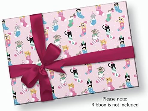 Stesha Party Pink Božić Kitty papir za umotavanje poklona-presavijen stan 30 x 20 inča-3 lista