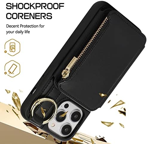Furiet torbica za novčanik za iPhone 13 Pro 6,1 inča kožna kopča Flip zipper torbica sa naramenicom i držačem kreditne kartice Navlaka