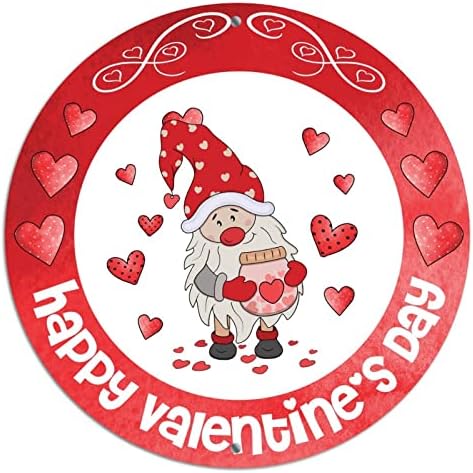 Okrugli metalni valentinovo vijenac potpisuje slatka gnome crvena kosilica za kosiju srca u zatvorenom vanjskom berdnom aluminijumskom znaku za dnevni boravak ulaznih vrata kućni zid dekor 9 inča