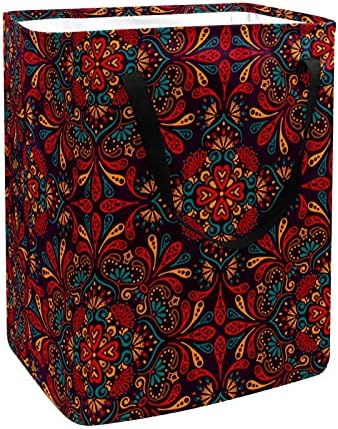 60L Samostojeća velika korpa za veš sklopiva torba za prljavu odeću sa produženim ručkama 300d Oksfordska tkanina izdržljiva Retro indijski stil Bohemia Mandala Boho uzorak