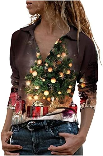 Ženska jesen zima Dugi rukav V vrat majice božićna stabla pahuljica Print rever Casual Loose Fit Tunic Tops