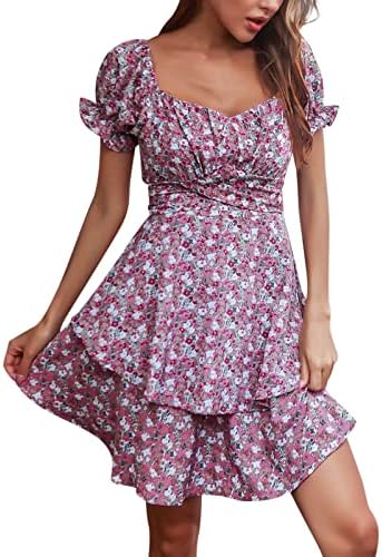 Iqka ženske kratke Mini Swing haljine cvjetni Print lisnati rukav Dragi vrat ljetne Ležerne haljine slatka plaža sarafan Vestidos