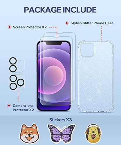 Berfy za iPhone 12 Case i iPhone 12 Pro Case Glitter, sa 2x zaštitnom ekranom i 2x zaštitnikom kamere, [ne-žutilo] Sparkly Crystal