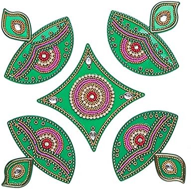 Green Designer Diya Floor Rangoli Početna Dekor Akrilik Tradicionalni ručni rangoli Podni dekor Indijski vjenčanje Festival Dekoracija poklona. 7