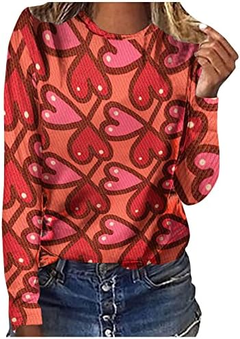 Ženske modne majice Valentines Gradijentno srce tiskano dugih rukava Ležerne prilike Crewneck Pulover Tunic TEes bluza