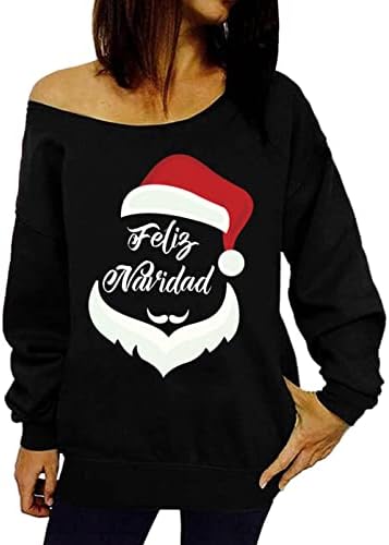 Fmchico ženska trenerka Božićni Print uzročna bluza s ramena Dugi rukav labavi Slouchy pulover Plus Size vrhovi