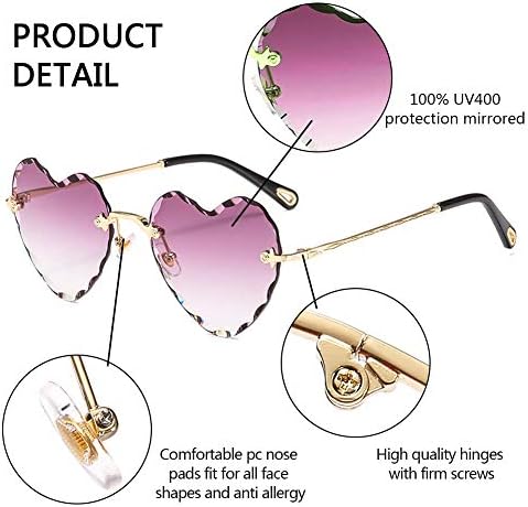 Naočare za sunce bez okvira tanki metalni okvir naočare za Sunce u obliku srca slatke naočare UV400 za žene