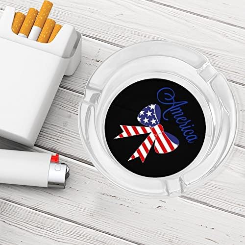 Anericanska zastava Bowknot Glass Ashtray okrugli cigarete Držač za trajke pepela za kućni uredski ukras