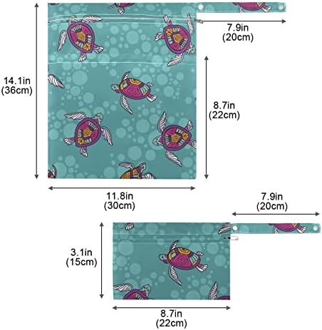 Kigai Slatka kornjača mokra torba 2 komada, vodootporna pelena za višekratnu upotrebu za spremište za pohranu putnička torba sa dva