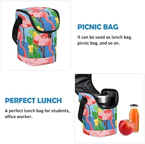 Guerotkr torba za ručak za žene, kutija za ručak za muškarce,ženska kutija za ručak, uzorak listova cvijeća flamingo