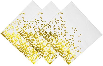 Party CHIC bijele sa zlatnim salvetama za ručak, 3 sloja, 50 pakovanja, 6,5 in x 6,5 in, zlatne folije ukrasne papirne salvete za