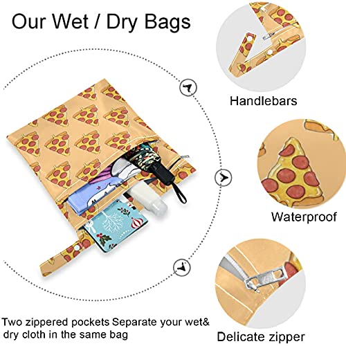 Vissunny pizza žuti uzorak 2pcs mokra torba sa džepovima sa zatvaračima koji se može zamijeniti rodna torba za prijevoz, plaža, vrtića,