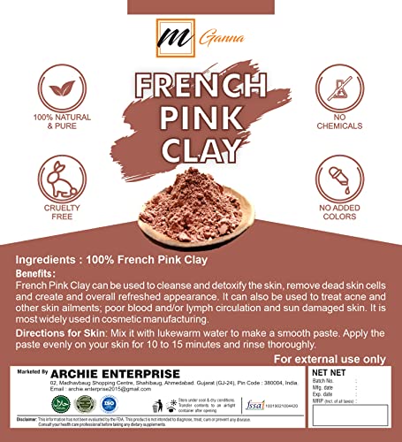 mGanna prirodni francuski ružičasti glineni prah/Ružina glina za DIY maske za lice, Kreme, meke pilinge i pilinge i sapune za proizvodnju 0,22 LBS / 100 GMS