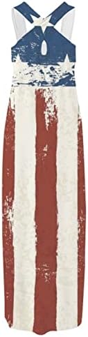 4. jula Maxi haljina za žene Ležerna ljetna boemska haljina sa zastavom SAD-a bez rukava s Halterom vrat Patriotski dugi sarafani
