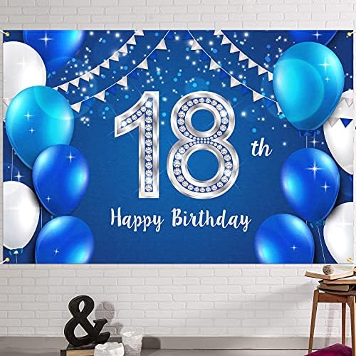 HAMIGAR 6x4ft Happy 18th Birthday Banner Backdrop-18 godina rođendanski ukrasi potrepštine za djevojčice dječaci-plavo srebro