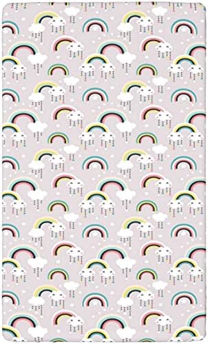 Rainbow Tema sa montirani mini krevetići, prenosivi mini listovi krevetića meka i rastezljivi obloženi listovi krevetića-dječji krevetić za djevojčicu ili dječak, 24 x38, višebojni