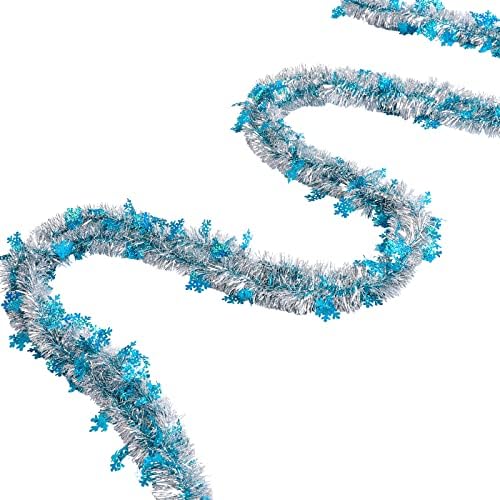 Anydesign 32.8ft božićni vilin Garland Blue Sliver Metallic Garland sa snežnim pahuljicama Božićna zabava Dekorativni vijenac za Xmas Tree Classroom Office Christmas Corn Diy Craft