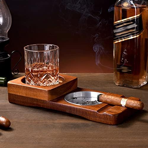 Ashtray 2 u 1 drveni pepeljarski rustikalni viski viski viski stakleni čaše i zapisni držač za odmor Ashtray Početna Uredski ukras