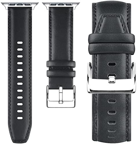 Tuaeja originalni kožni bend Kompatibilan sa Apple Watch Bands 45mm 44mm 42mm Žene Muškarci Brze puštanje ručnika sa klasičnim kopčom za IWatch seriju 7/6/5/3/2/1 SE zamjenski remen, crni pojas sa klizačem