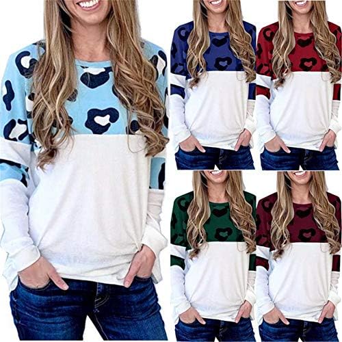 Andongnywel Žene Leopard Print Tops Casual Okrugli Vrat Pulover Sweatershirts Dugi Rukav Tunika Bluze T-Shirt