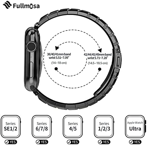 Fullmosa Kompatibilan sa Apple Watch Band od nehrđajućeg čelika 42mm 44mm 45mm 49mm 38mm 40mm 41mm, sjajna vitka zmija Ženska narukvica za iwatch se se2 ultra 8 7 6 5 4 3 2 1, 38mm 40mm 41mm crna
