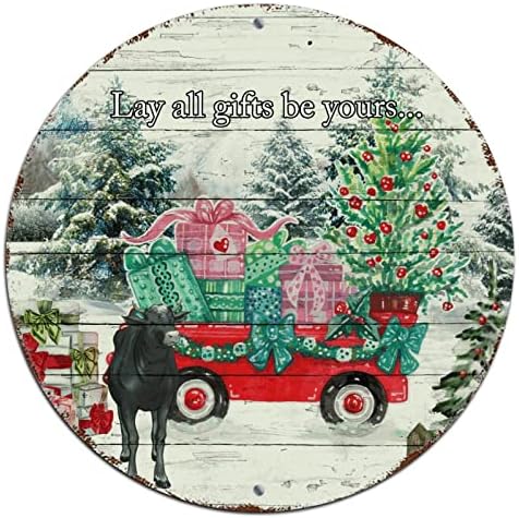 Božićni vijenac potpisuje seosko kuća snjegović gnome kamion okrugli metalni limenki znak bivola plairani božićni dekor rustikalni metalni vijenac za zidno dekor