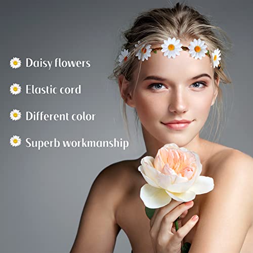 24 komada višebojne cvjetne trake za glavu za žene djevojke cvjetna cvjetna kruna hipi s podesivom elastičnom cvjetnom trakom za kosu