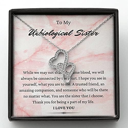 Nakit za poruke, ručno izrađena ogrlica - personalizirana ogrlica s dvostrukom srcem, do moje nepristrane sestre, ogrlica za poklon