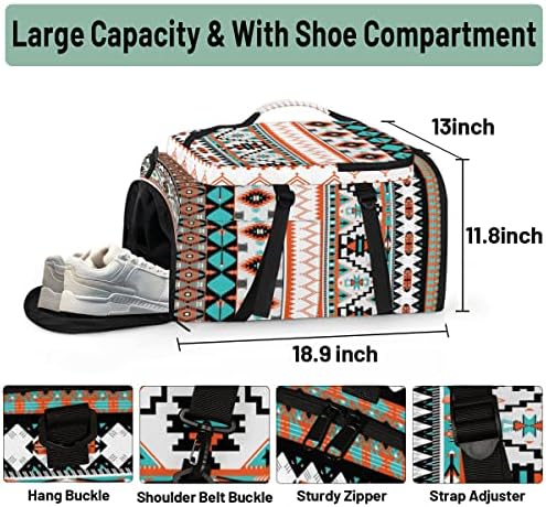 Etnički aztec geometrijski kabriolet tote drefff backpack sportska torba s odjeljkom za obuću, vijek travela planinarenje kampiranje-noćenje