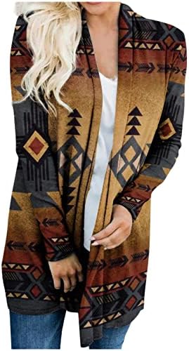 Ženski zapadni etnički Aztec Dugi kardigani Vintage Graphic Otvoreno Prednja odjeća Ležerne prilike s dugim rukavima