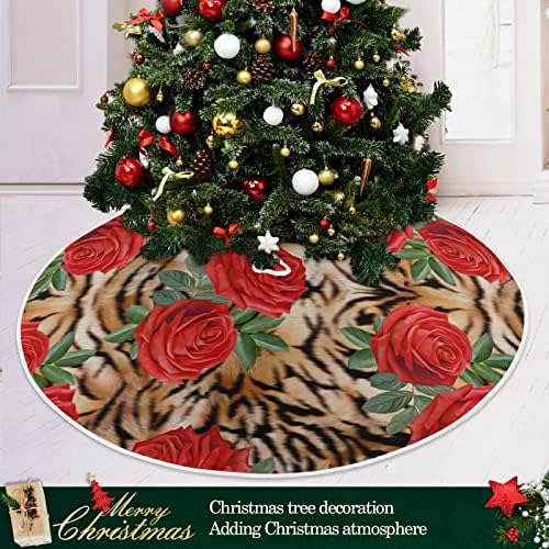 Oarencol Red Rose Leopard Božićna suknja 36 inča Cvijeće napušta Panthera Zebra Tiger Xmas Holiday Party Tree Mat ukrasi