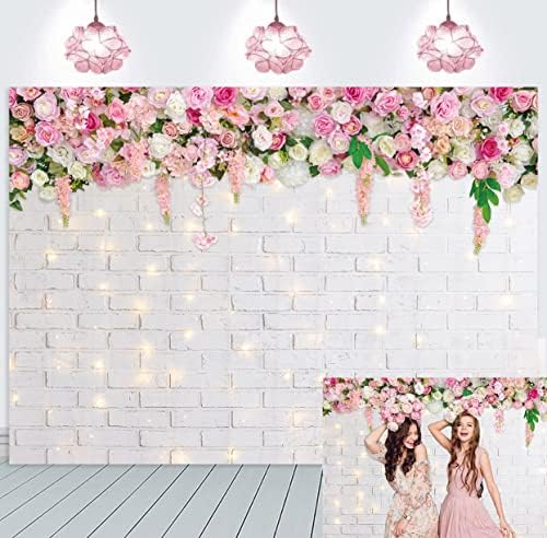 Glittering White Brick Wall Flower Background for Photography Wedding Adult Birthday Party Baby Showers Decoration Backdrop Photo Booth Studio Props