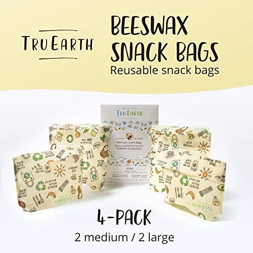 Tru Earth Beeswax Snack torbe | za višekratnu upotrebu / Zero-Waste Beeswax / sadrži 2 Srednji & amp; 2 velike torbe