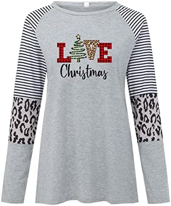 Ljubite božićne košulje za žene Dressy Bool Block Jednostavno slovo Ispis Tunic vrhovi dugih rukava Slim Fit Slatka bluza