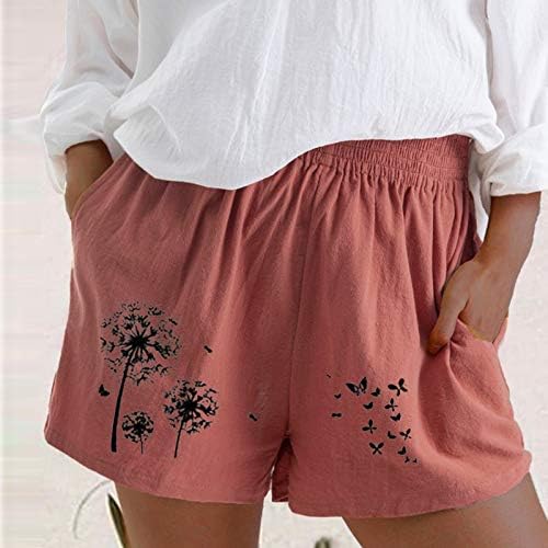 Honprad Ženske kratke hlače za ljetne dressy plus veličine Ispis labave ležerne hlače hlače elastična struka pamučna posteljina moda