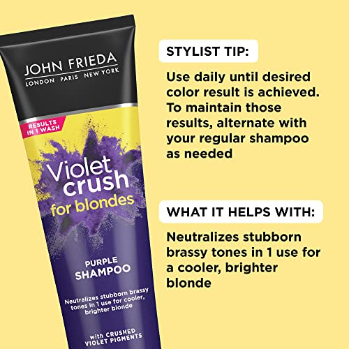 John Frieda Violet Crush Purple šampon za plavušu kose, plavuša toner neutralizira mesinjski žuti tonovi za izbijeljenu, platinu i