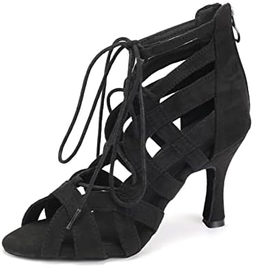 DZZSYIM Ženske latino plesne čizme Žene Latino Salsa Ballroom Open Toe čipke cipele za gledanje gležnja, model QJW7180