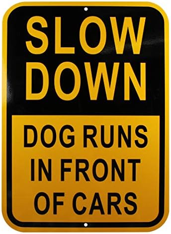 Uspori pseći ruči ispred automobila potpisuje aluminijum žuti reflektivni znak UV zaštićeni i vremenski otporan 10 x 14 inčni 0,40 mil oscrtani