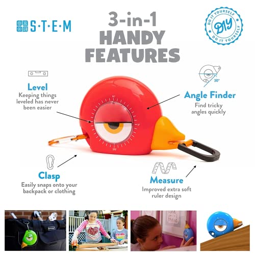 Handy Famm 8 Ft uvlačenje djecu mjernu traku, nivo & amp; ugao Finder-učenje traka mjerač alat za izgradnju & amp; DIY projekti-meko tijelo mjerenje traka Bundle, crvena & amp; plava ptica