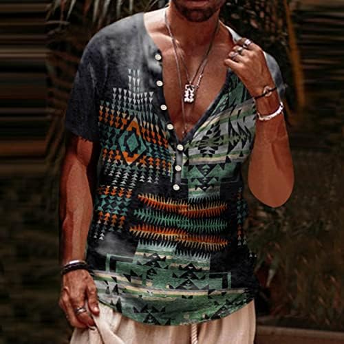XXBR MENS AZTEC Henley košulje 3D retro boho print gumb V izrez casual vrhovi ljetna kratka rukava grafička majica na plaži