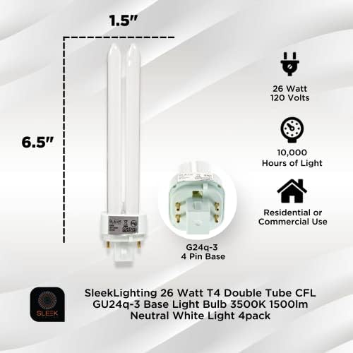 SLEEKLIGHTING 26 W T4 dvostruka cijev CFL 4-pinska G24q-3 osnovna sijalica 3500K 1500lm-Ul na listi, kompaktno fluorescentno neutralno